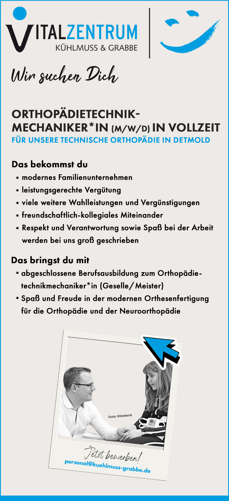 Orthopädietechnik-Mechaniker*in  (w/m/d) in Vollzeit - Vitalzentrum Kühlmuss & Grabbe GmbH